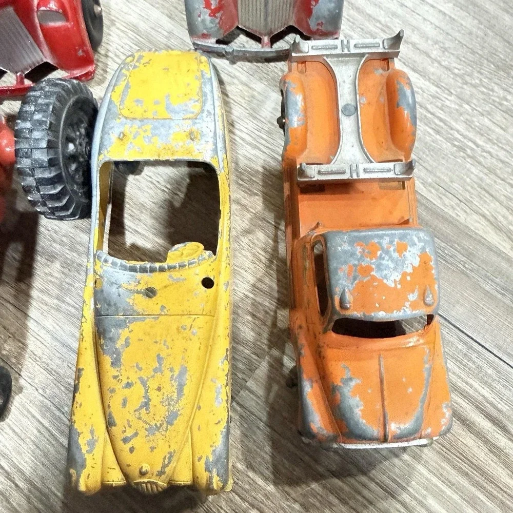 Vintage Hubley Kiddie Toy Logging Truck Orange Fire trucks Tractor‎ Etc Lot